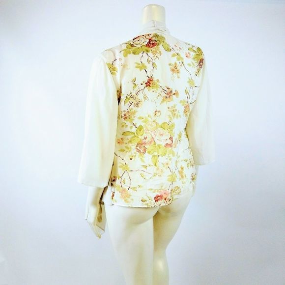 SOFT SORROUNDINGS Cream Floral Back Open Cardigan - Picture 3 of 7